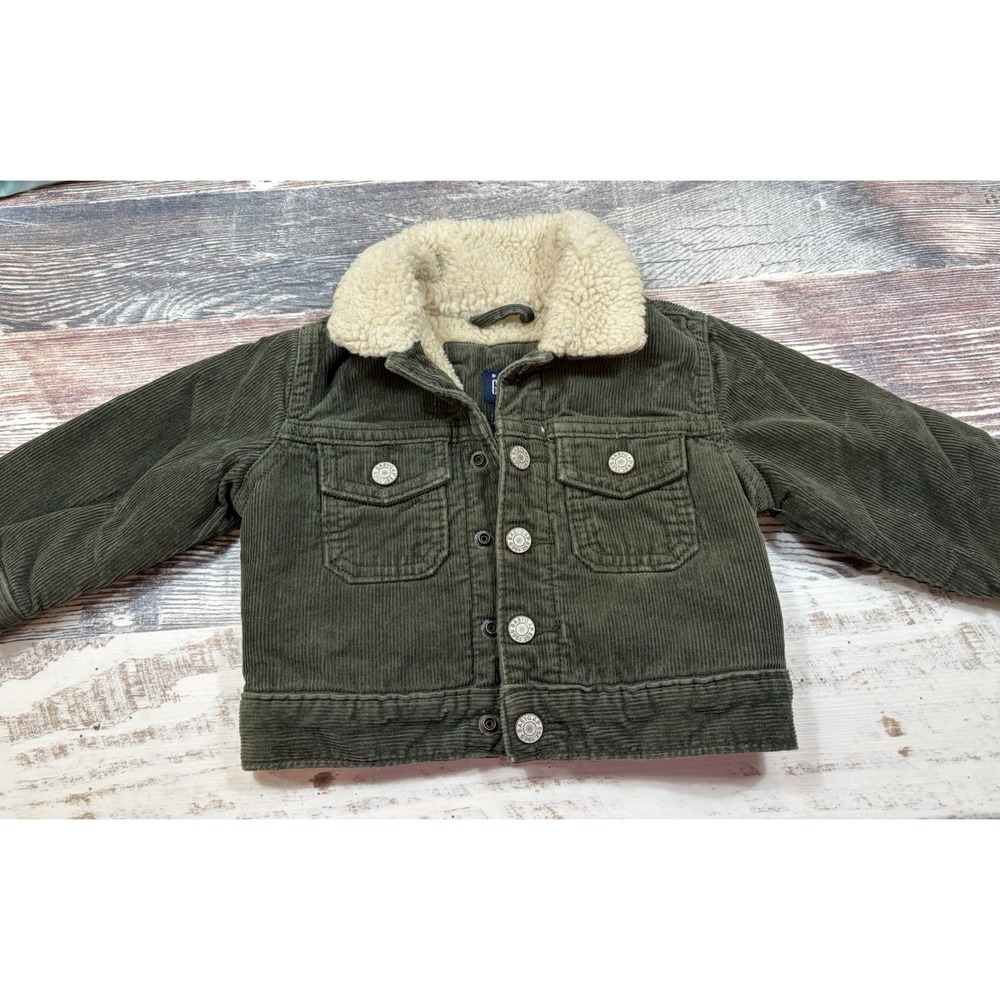 GAP Baby's Corduroy Sherpa Lined Jacket Size:6-12 Months Olive Green